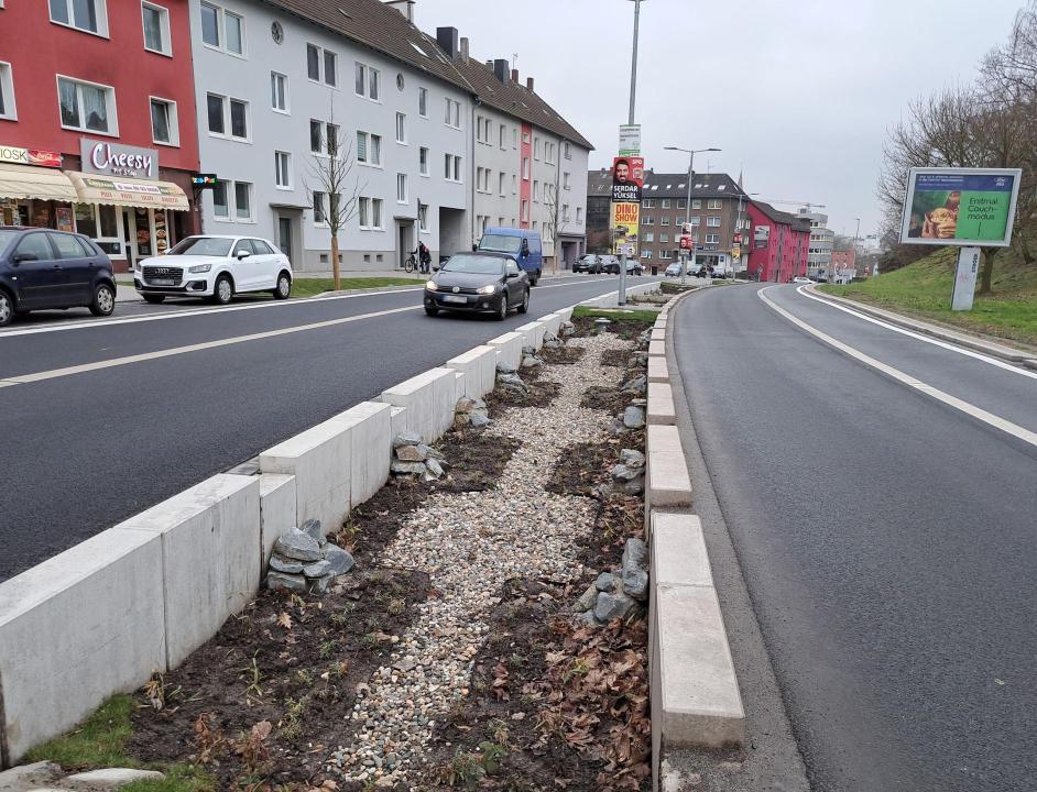   Tiefbeete in Fahrbahnmitte