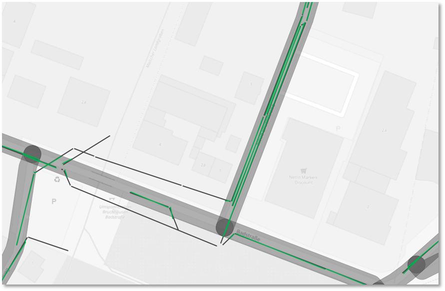 Straßen und Kanäle mit Zugehörigkeitsanteilen